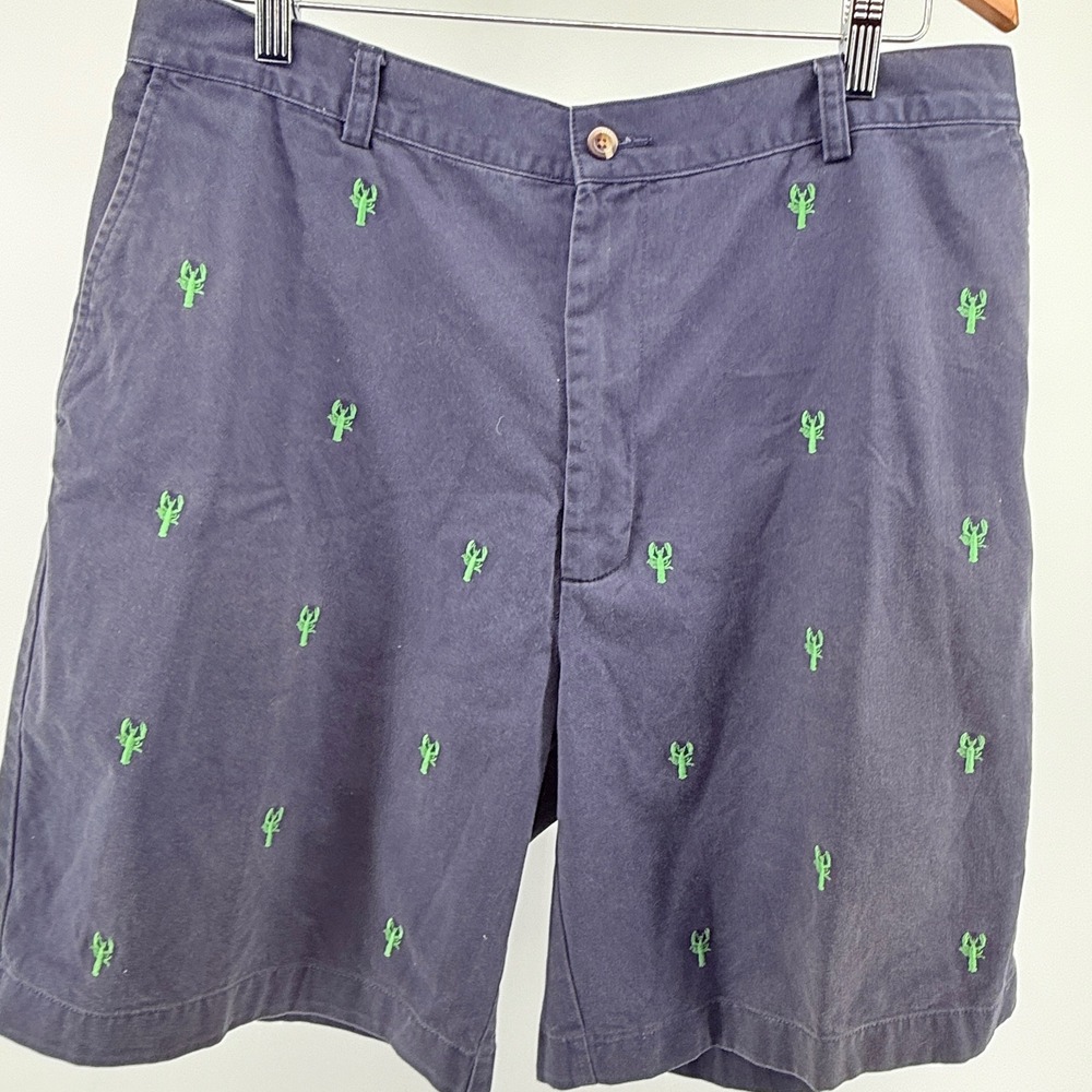 Jos. A. Bank Mens Navy Blue Green Lobster Embroidered Chino Shorts Size 38